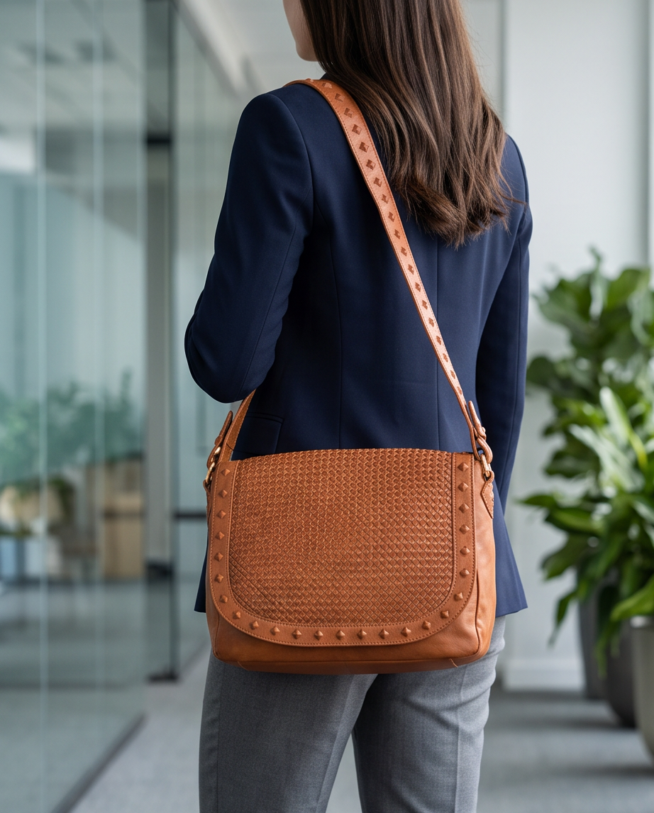 QUQUITO Italian Leather Laptop Messenger Bag for Women