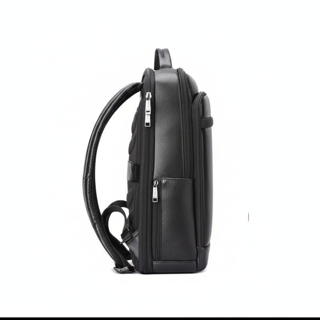 Q-TORPEDO Genuine Leather Backpack – Anti-Theft, USB Charging, TSA Lay-Flat & Slim Profile