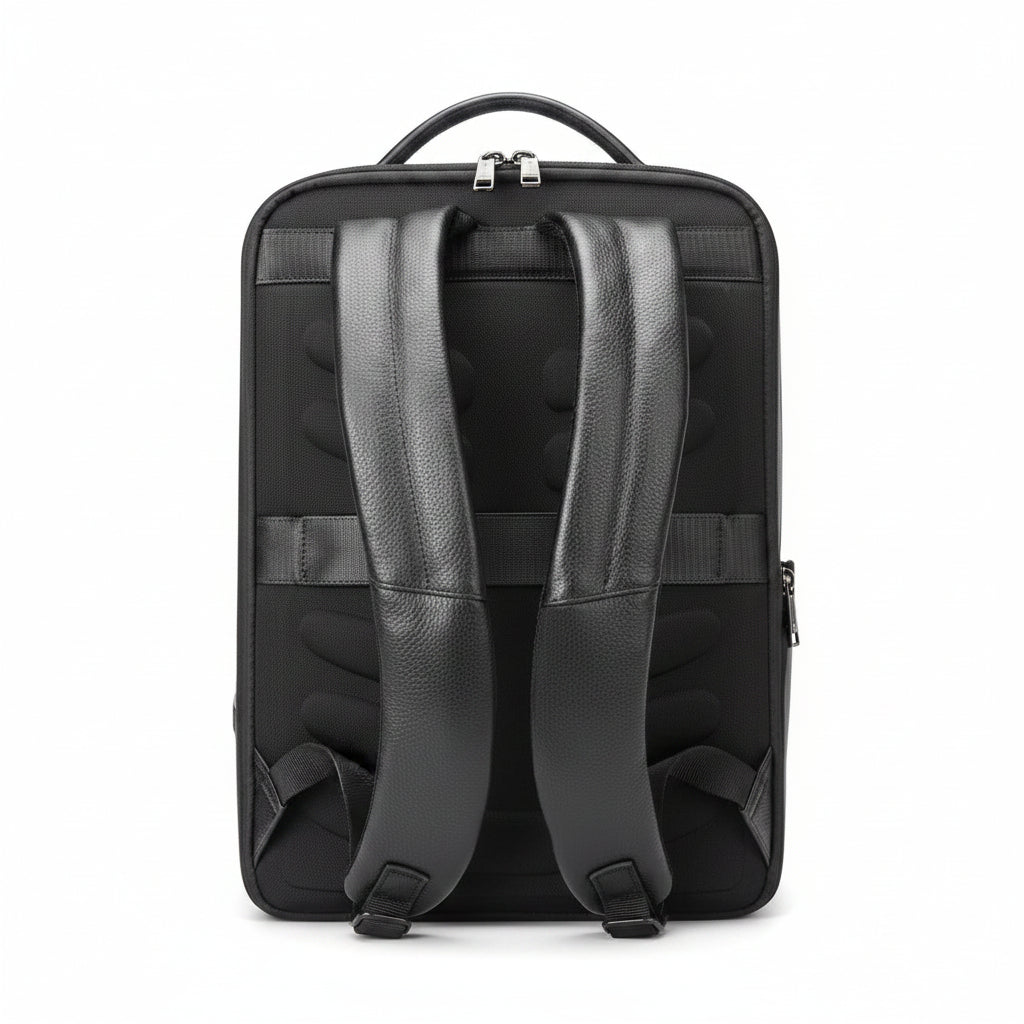 Q-TORPEDO Genuine Leather Backpack – Anti-Theft, USB Charging, TSA Lay-Flat & Slim Profile