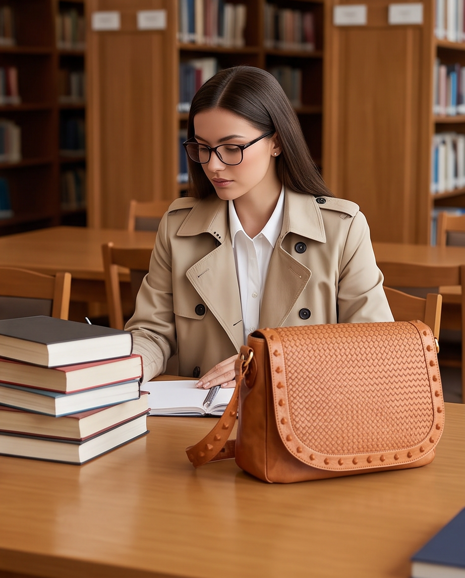QUQUITO Italian Leather Laptop Messenger Bag for Women