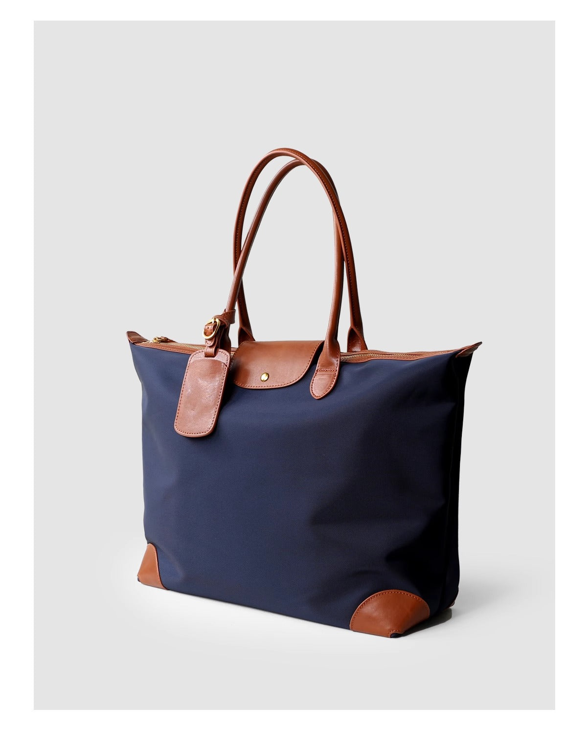 Q-VELORA Medium Nylon & Leather Travel Tote Bag – Waterproof, Laptop Compartment, 2-Way Carry