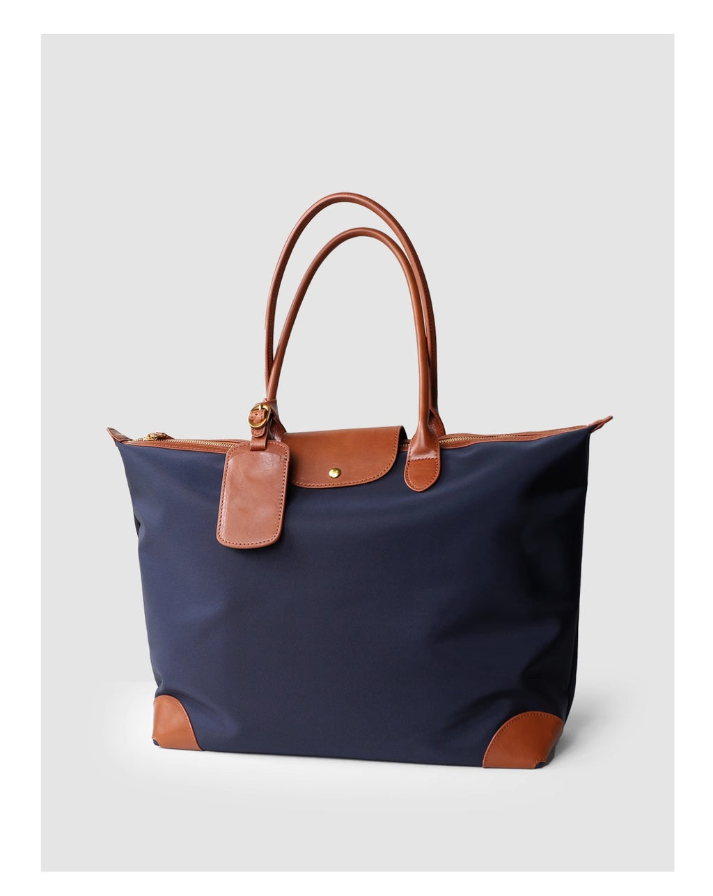 Q-VELORA Medium Nylon & Leather Travel Tote Bag – Waterproof, Laptop Compartment, 2-Way Carry