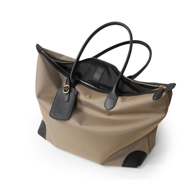 Q-VELORA Medium Nylon & Leather Travel Tote Bag – Waterproof, Laptop Compartment, 2-Way Carry