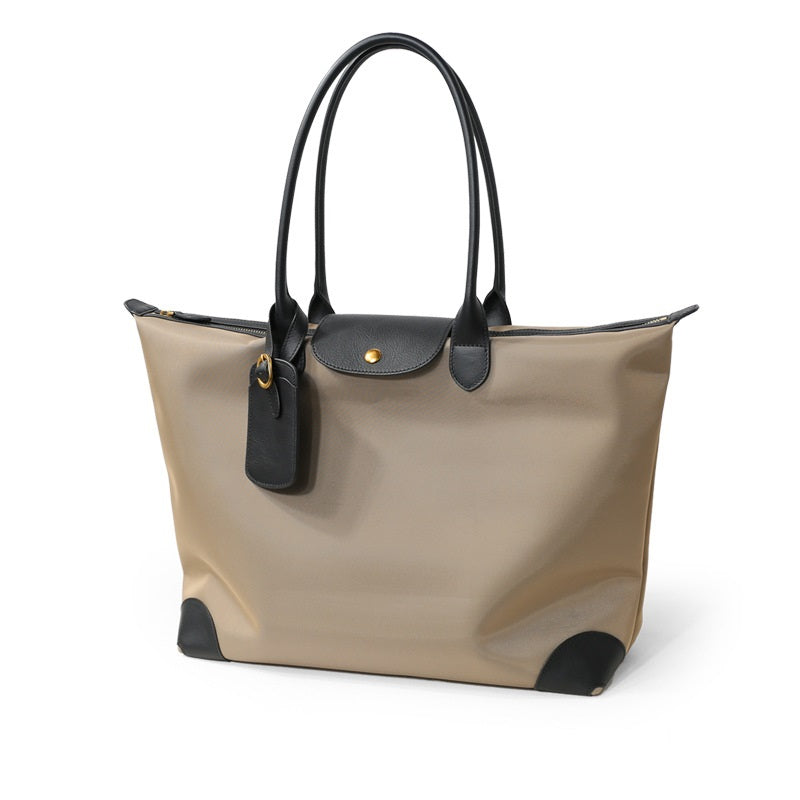 Q-VELORA Medium Nylon & Leather Travel Tote Bag – Waterproof, Laptop Compartment, 2-Way Carry