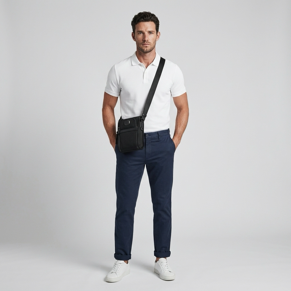 Q-SARTORIA Ballistic Nylon & Genuine Leather Crossbody Bag – Slim Minimalist Shoulder Bag for Travel & Everyday Carry