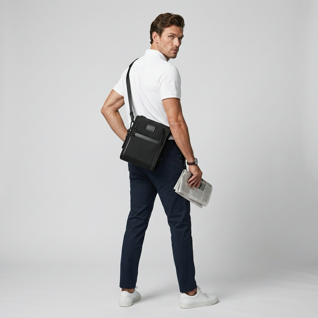 Q-SARTORIA Ballistic Nylon & Genuine Leather Crossbody Bag – Slim Minimalist Shoulder Bag for Travel & Everyday Carry