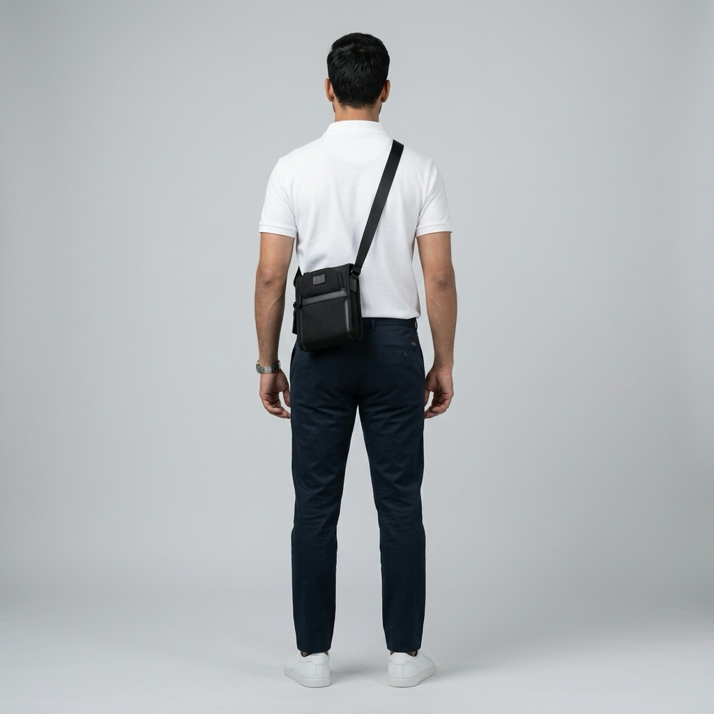 Q-SARTORIA Ballistic Nylon & Genuine Leather Crossbody Bag – Slim Minimalist Shoulder Bag for Travel & Everyday Carry