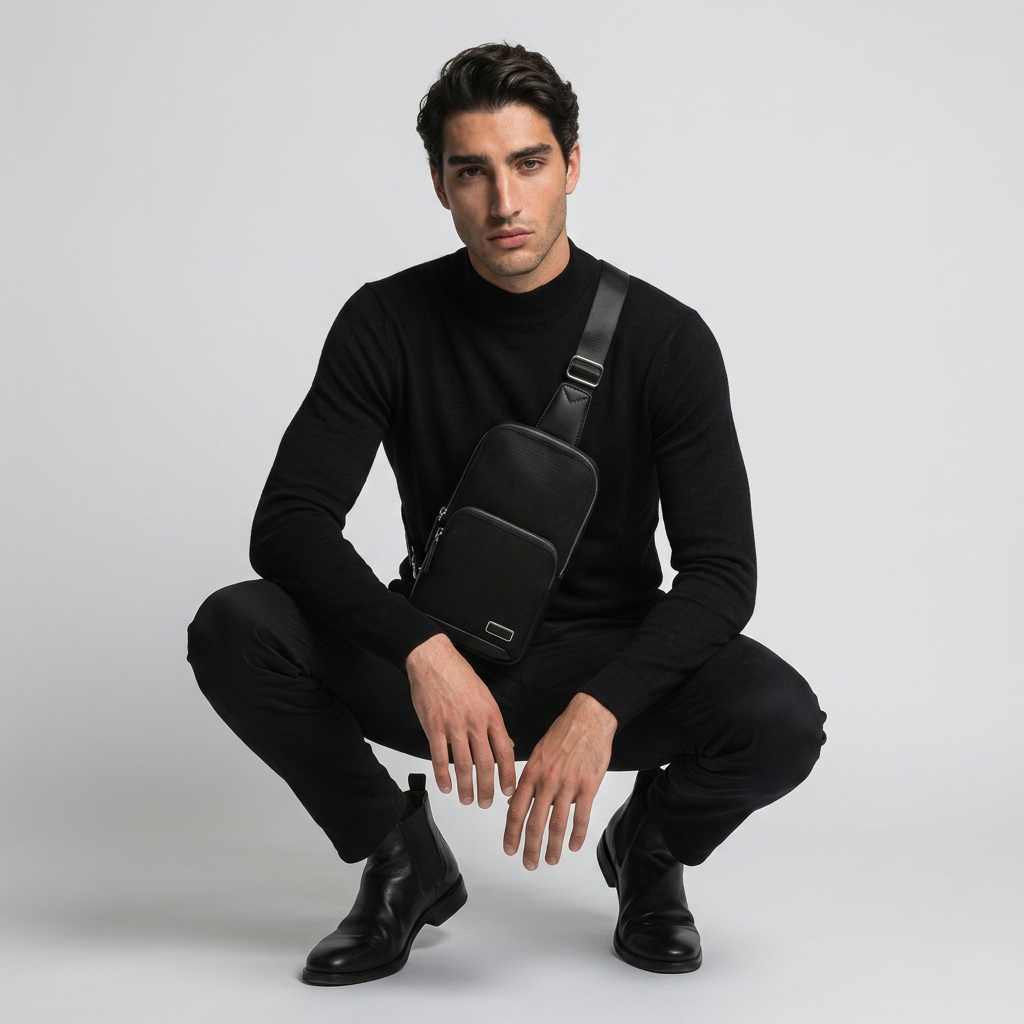 Q-CORTILE Crossbody Bag – Ballistic Nylon & Top-Grain Leather Shoulder Bag for Travel & Daily Use