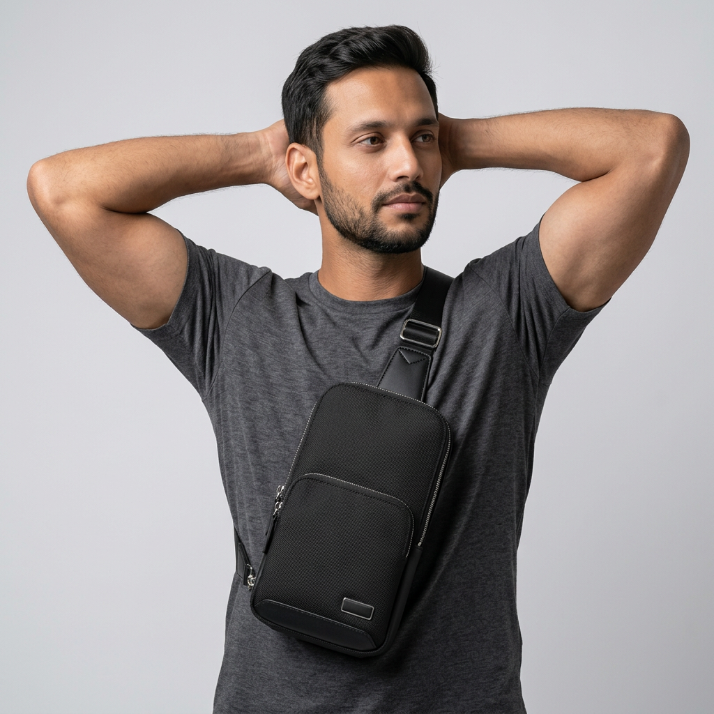 Q-CORTILE Crossbody Bag – Ballistic Nylon & Top-Grain Leather Shoulder Bag for Travel & Daily Use