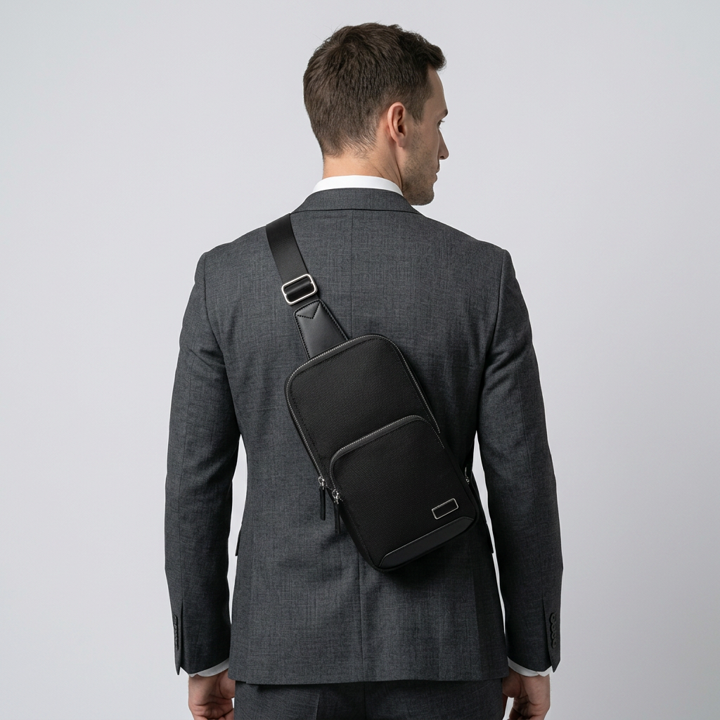 Q-CORTILE Crossbody Bag – Ballistic Nylon & Top-Grain Leather Shoulder Bag for Travel & Daily Use