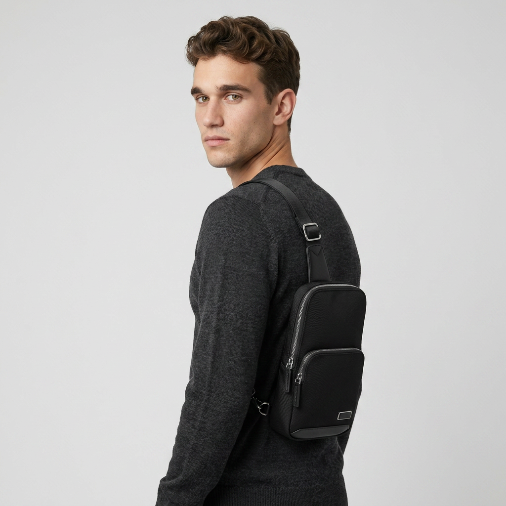 Q-CORTILE Crossbody Bag – Ballistic Nylon & Top-Grain Leather Shoulder Bag for Travel & Daily Use