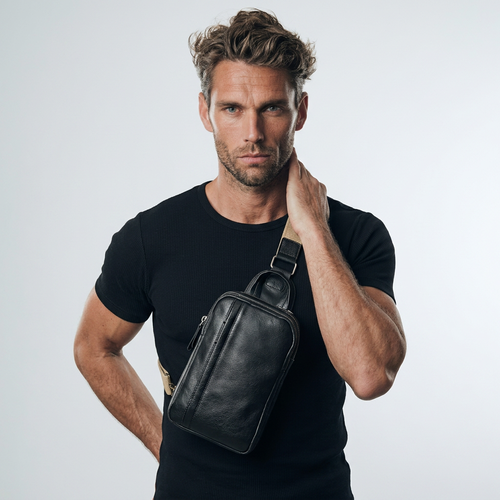 Q-VEXOR Men's Full Grain Leather Crossbody Bag – Premium Sling Shoulder Bag for Everyday Carry