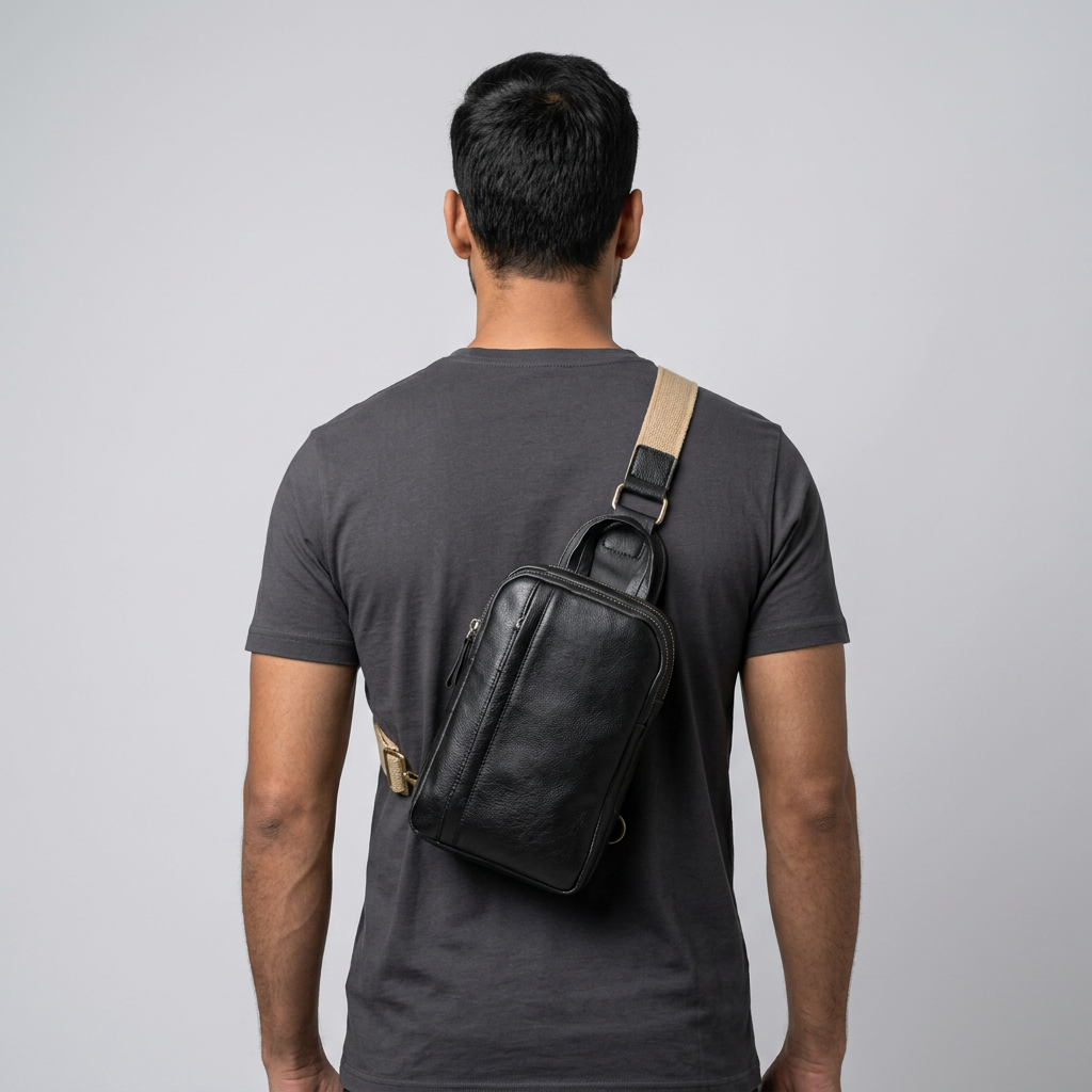 Q-VEXOR Men's Full Grain Leather Crossbody Bag – Premium Sling Shoulder Bag for Everyday Carry