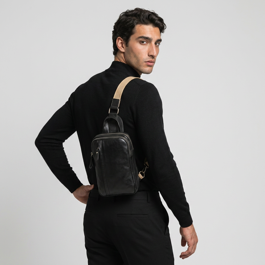 Q-VEXOR Men's Full Grain Leather Crossbody Bag – Premium Sling Shoulder Bag for Everyday Carry