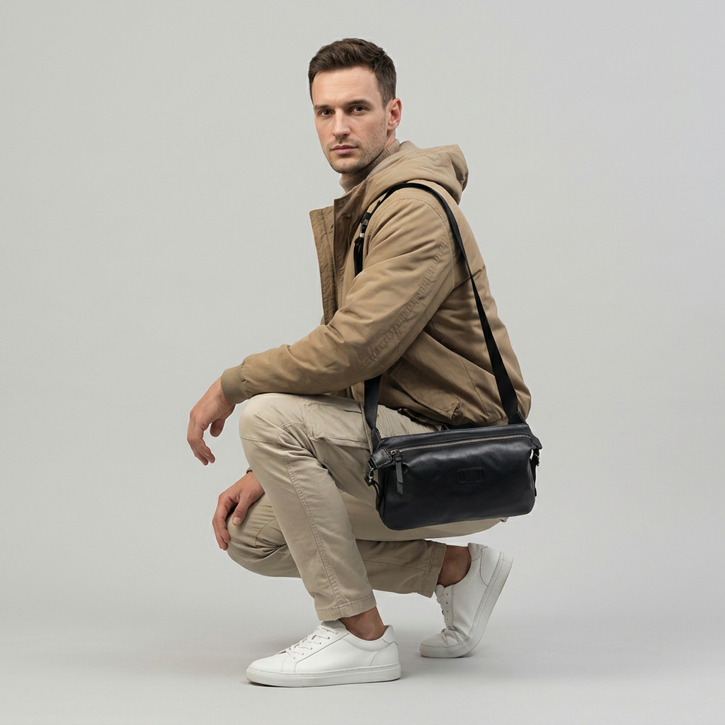 Q-SNIPER Large Capacity Leather Crossbody Chest Bag for Men | QUQUITO