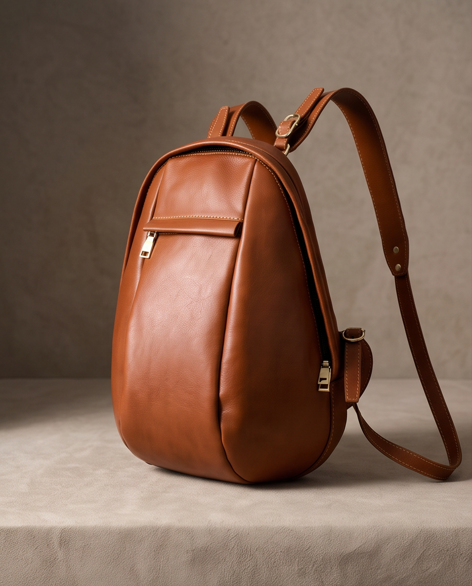 Q-LUNA Women's Genuine Leather Laptop Backpack – Minimalist 13.3" Multi-Compartment