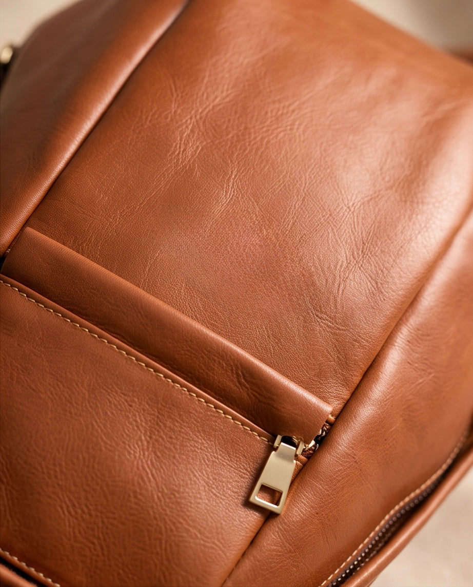 Q-LUNA Women's Genuine Leather Laptop Backpack – Minimalist 13.3" Multi-Compartment