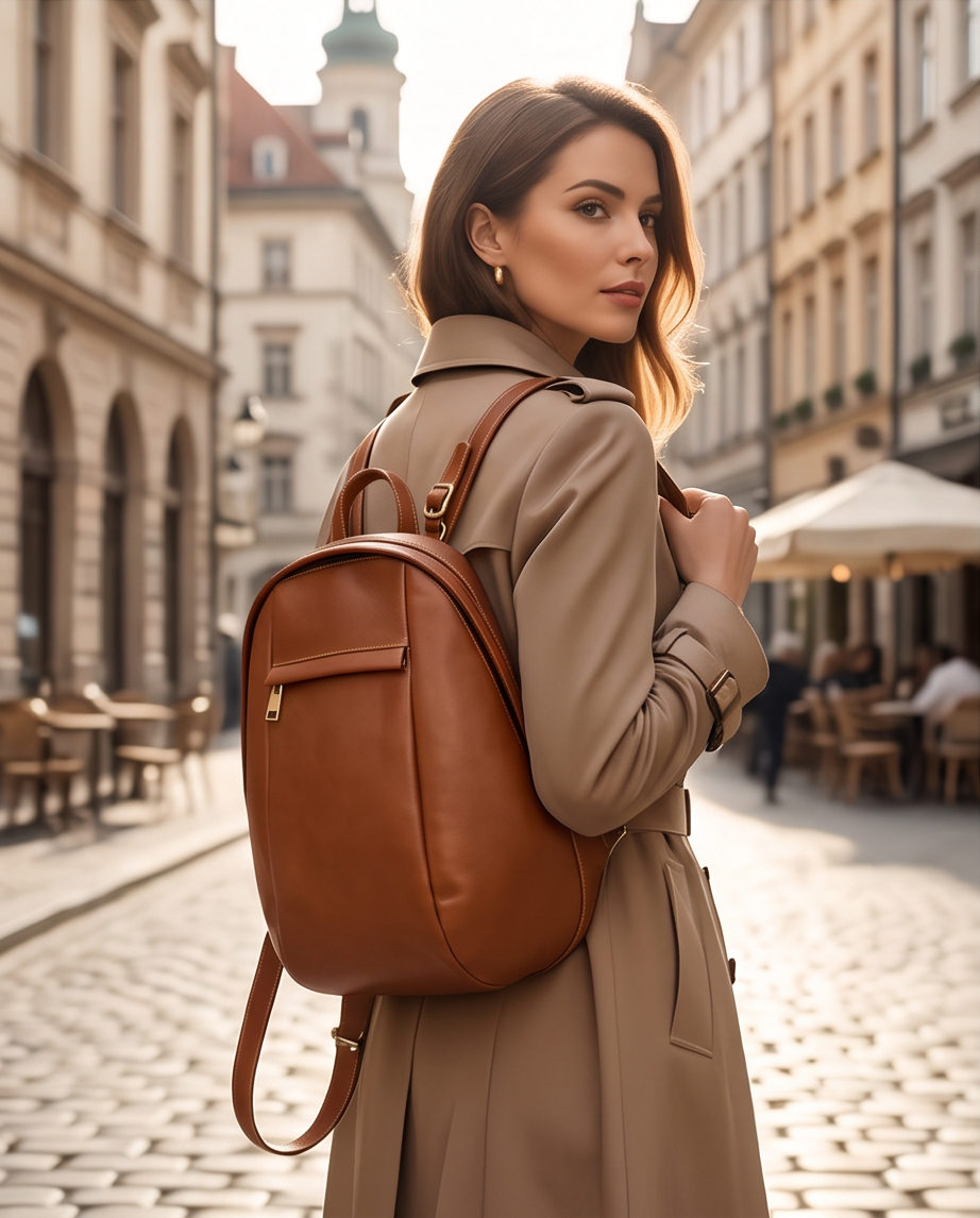 Q-LUNA Women's Genuine Leather Laptop Backpack – Minimalist 13.3" Multi-Compartment