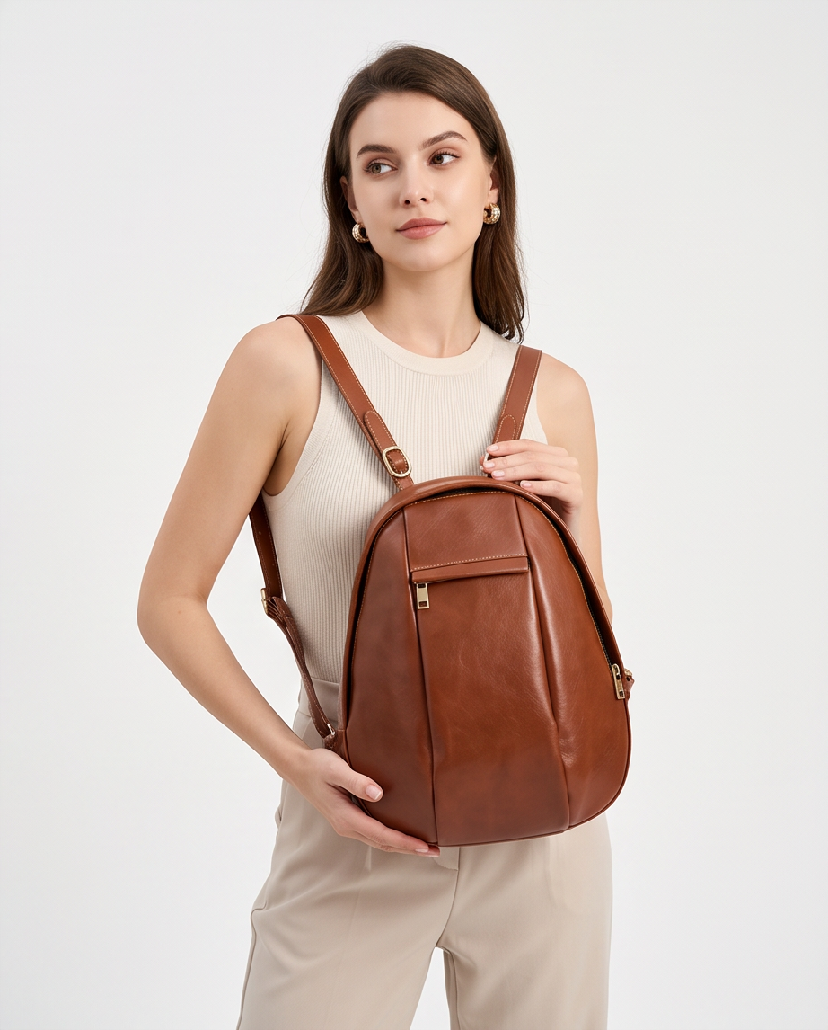 Q-LUNA Women's Genuine Leather Laptop Backpack – Minimalist 13.3" Multi-Compartment