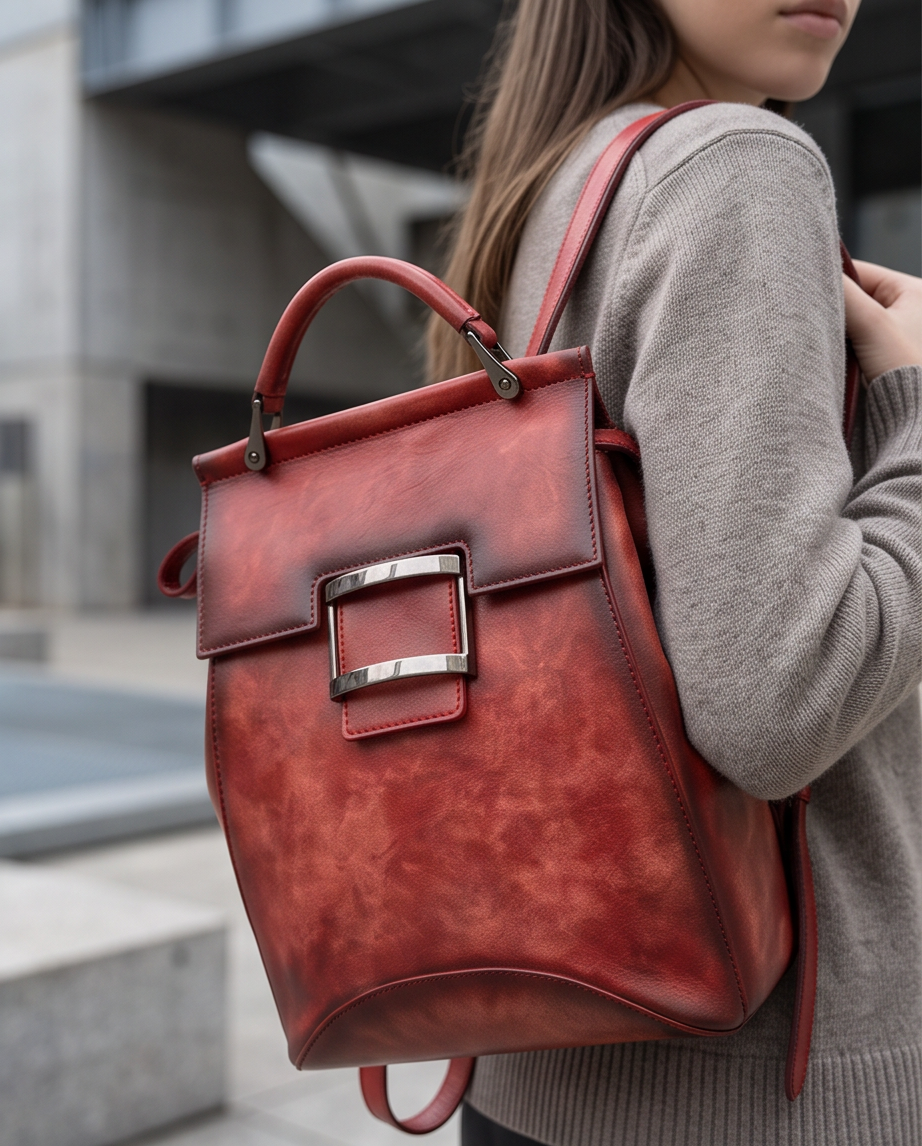 Q-ARIEL Retro Genuine Cowhide Leather Backpack for Women – Large Capacity Handmade