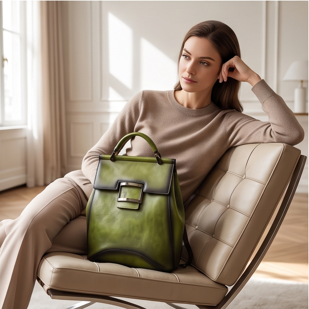 Q-ARIEL Retro Genuine Cowhide Leather Backpack for Women – Large Capacity Handmade
