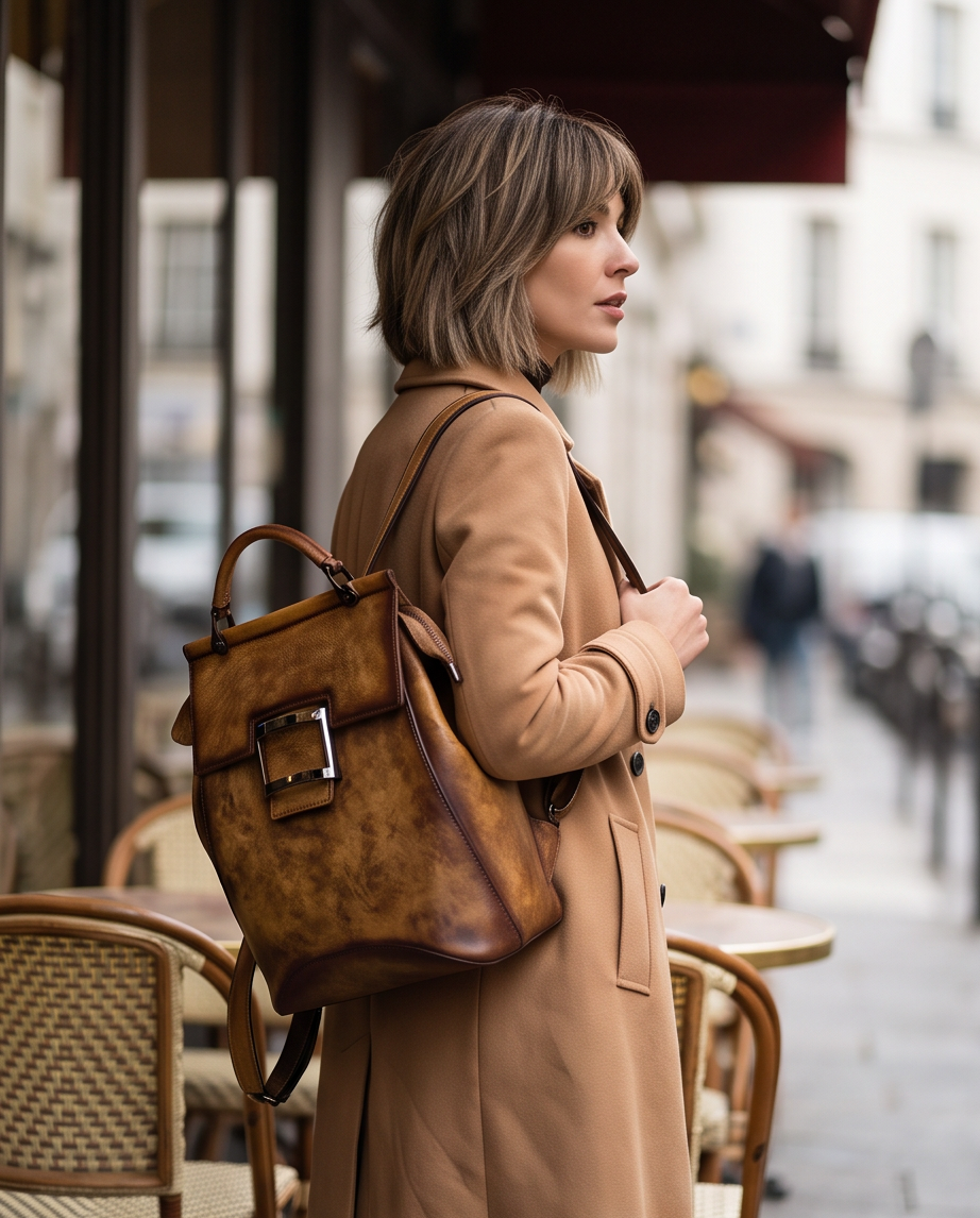 Q-ARIEL Retro Genuine Cowhide Leather Backpack for Women – Large Capacity Handmade