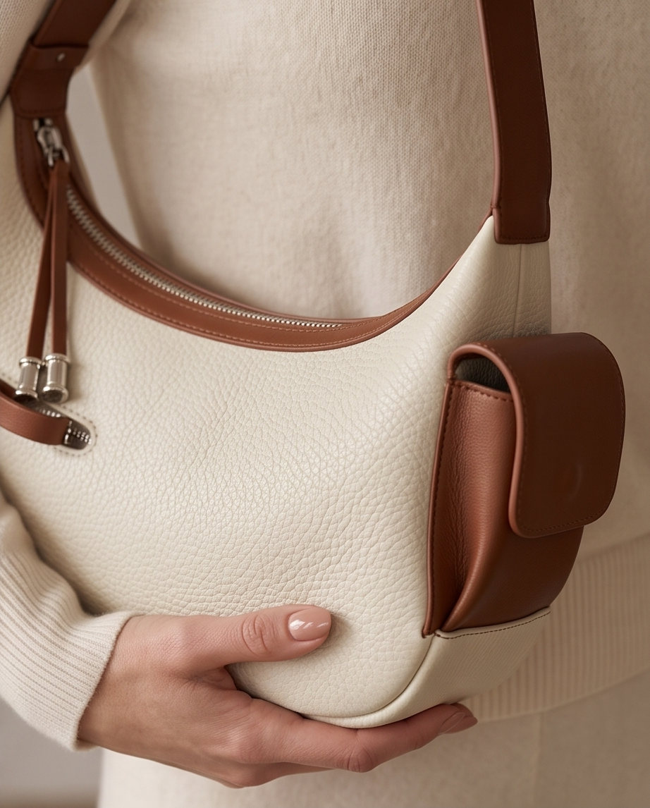 Q-PERLA Genuine Cowhide Leather Shoulder Bag for Women – Waterproof Minimalist Design