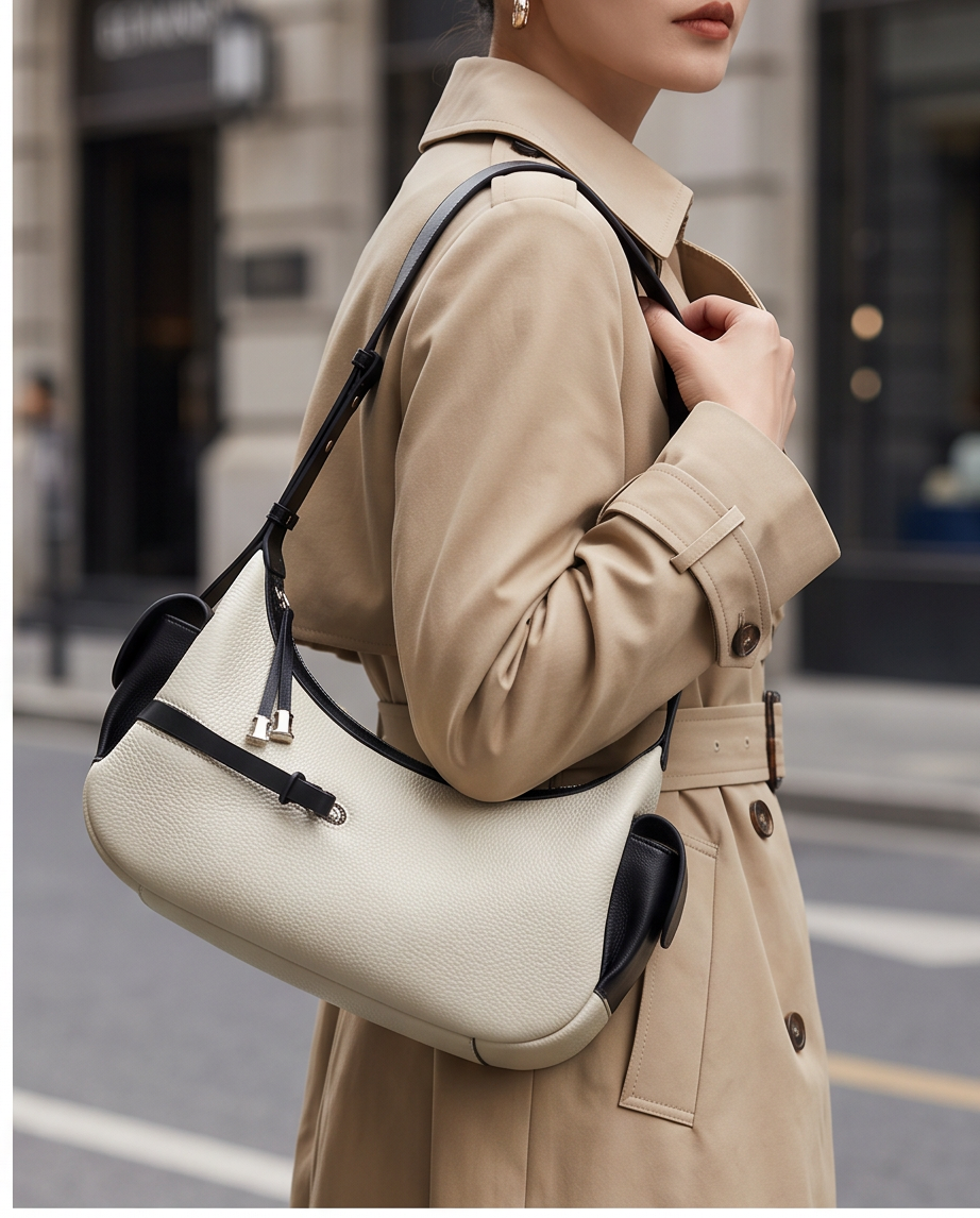 Q-PERLA Genuine Cowhide Leather Shoulder Bag for Women – Waterproof Minimalist Design