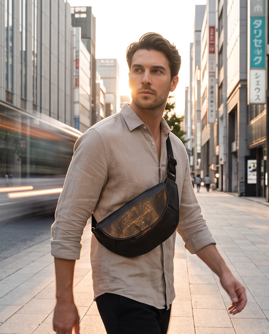 Q-COBRA Genuine Leather Crossbody Sling Bag for Men – Large Capacity Multi-Pocket