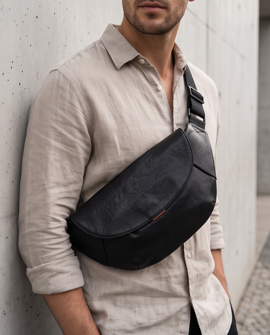 Q-COBRA Genuine Leather Crossbody Sling Bag for Men – Large Capacity Multi-Pocket