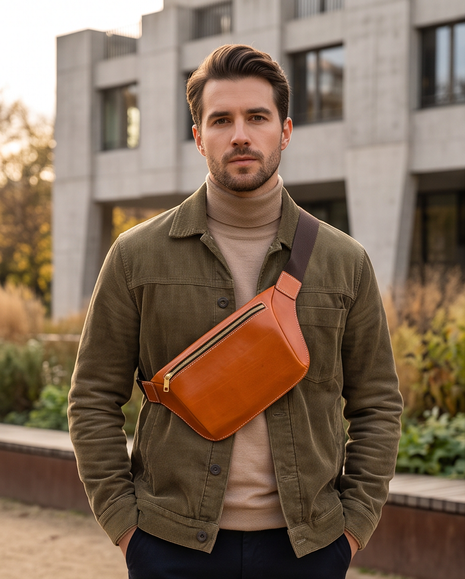 Q-FALCON Genuine Leather Chest Bag – Crossbody Sling & Fanny Pack Waist Bag