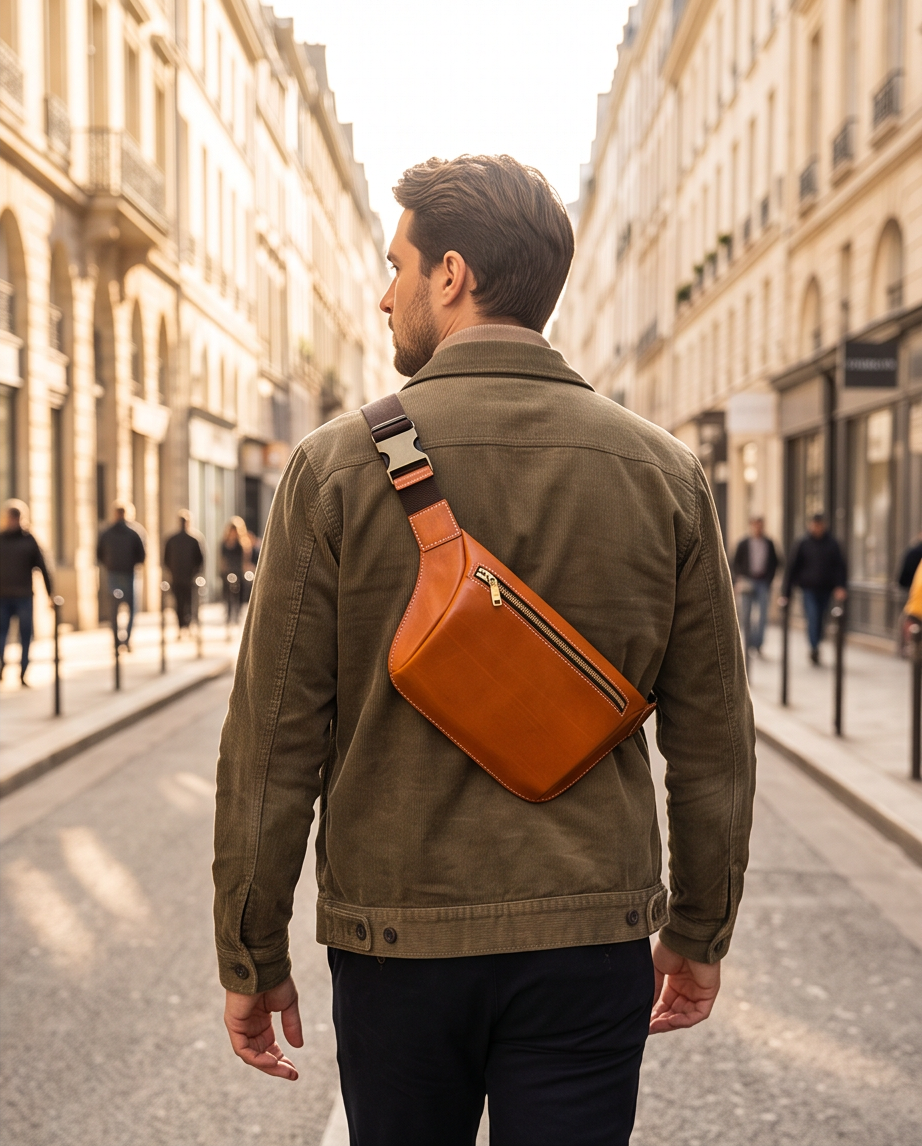 Q-FALCON Genuine Leather Chest Bag – Crossbody Sling & Fanny Pack Waist Bag