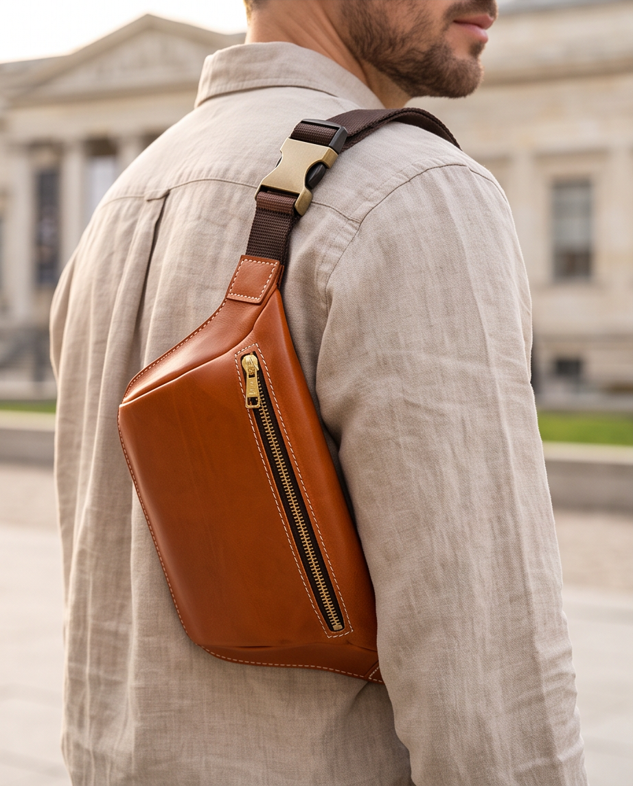 Q-FALCON Genuine Leather Chest Bag – Crossbody Sling & Fanny Pack Waist Bag
