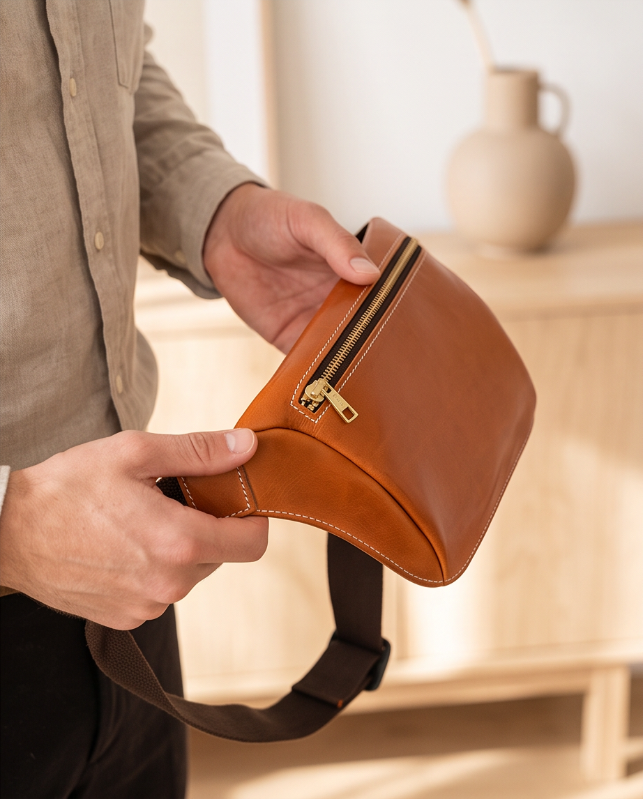 Q-FALCON Genuine Leather Chest Bag – Crossbody Sling & Fanny Pack Waist Bag