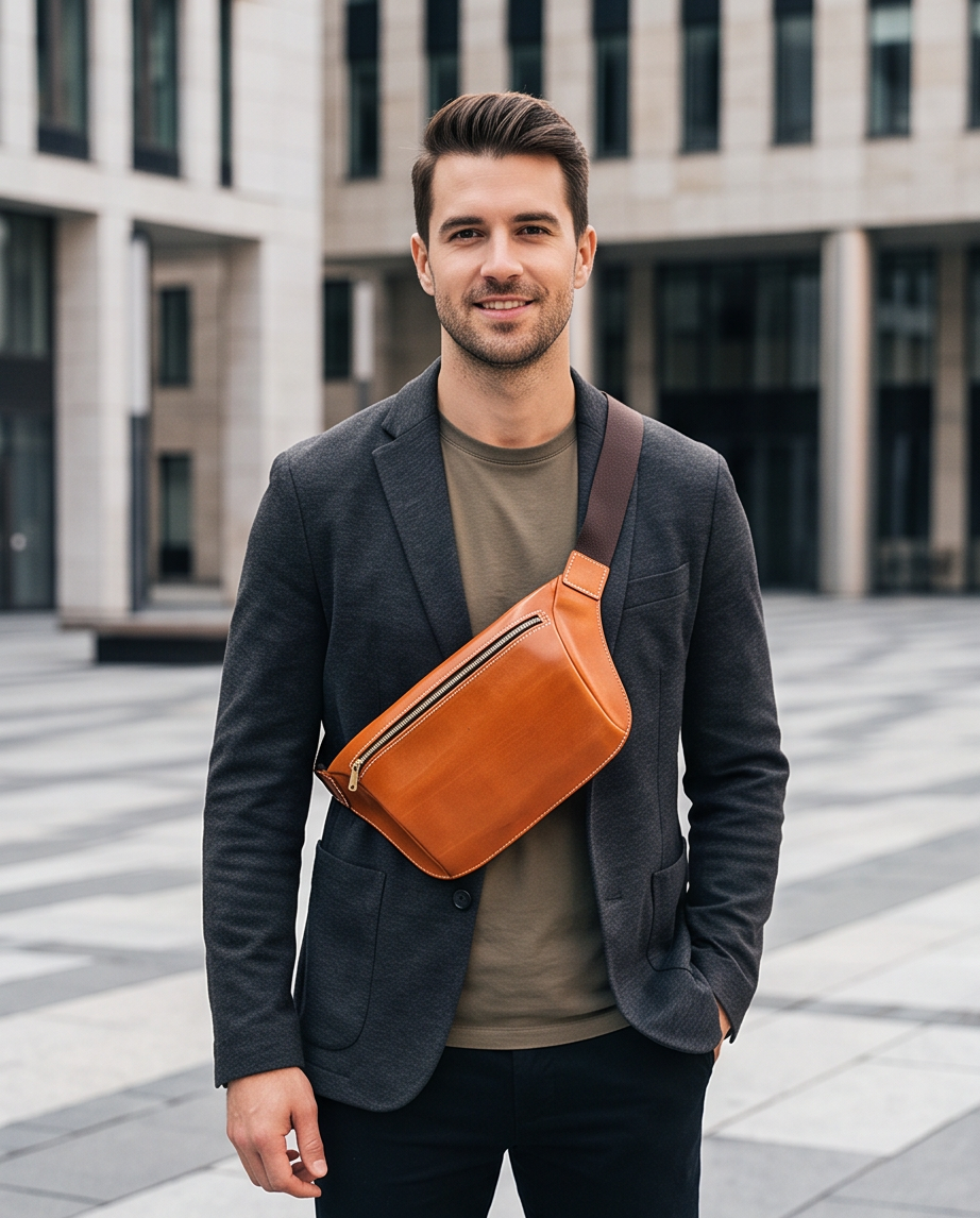 Q-FALCON Genuine Leather Chest Bag – Crossbody Sling & Fanny Pack Waist Bag