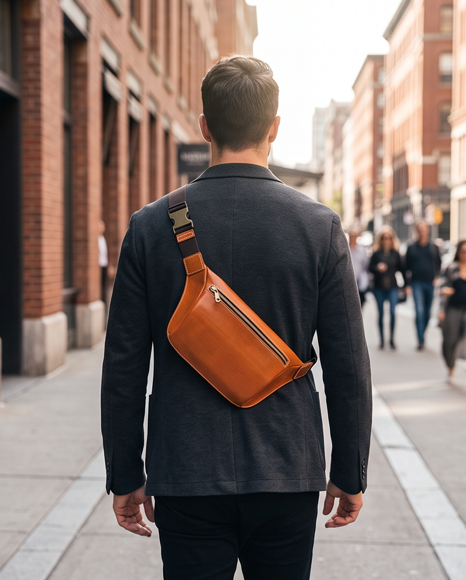 Q-FALCON Genuine Leather Chest Bag – Crossbody Sling & Fanny Pack Waist Bag