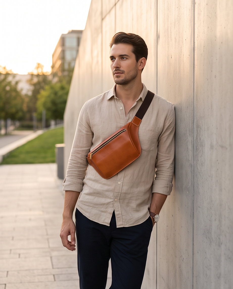 Q-FALCON Genuine Leather Chest Bag – Crossbody Sling & Fanny Pack Waist Bag