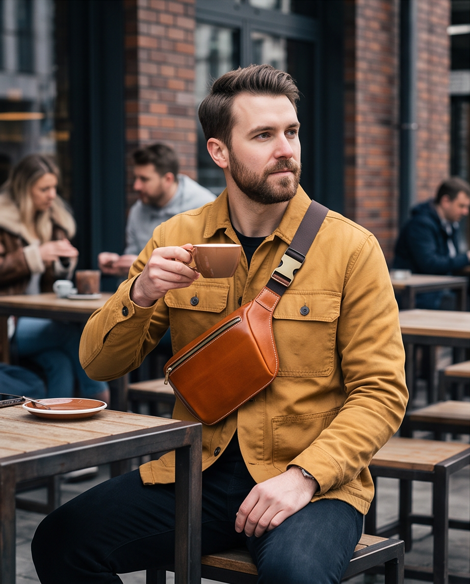 Q-FALCON Genuine Leather Chest Bag – Crossbody Sling & Fanny Pack Waist Bag