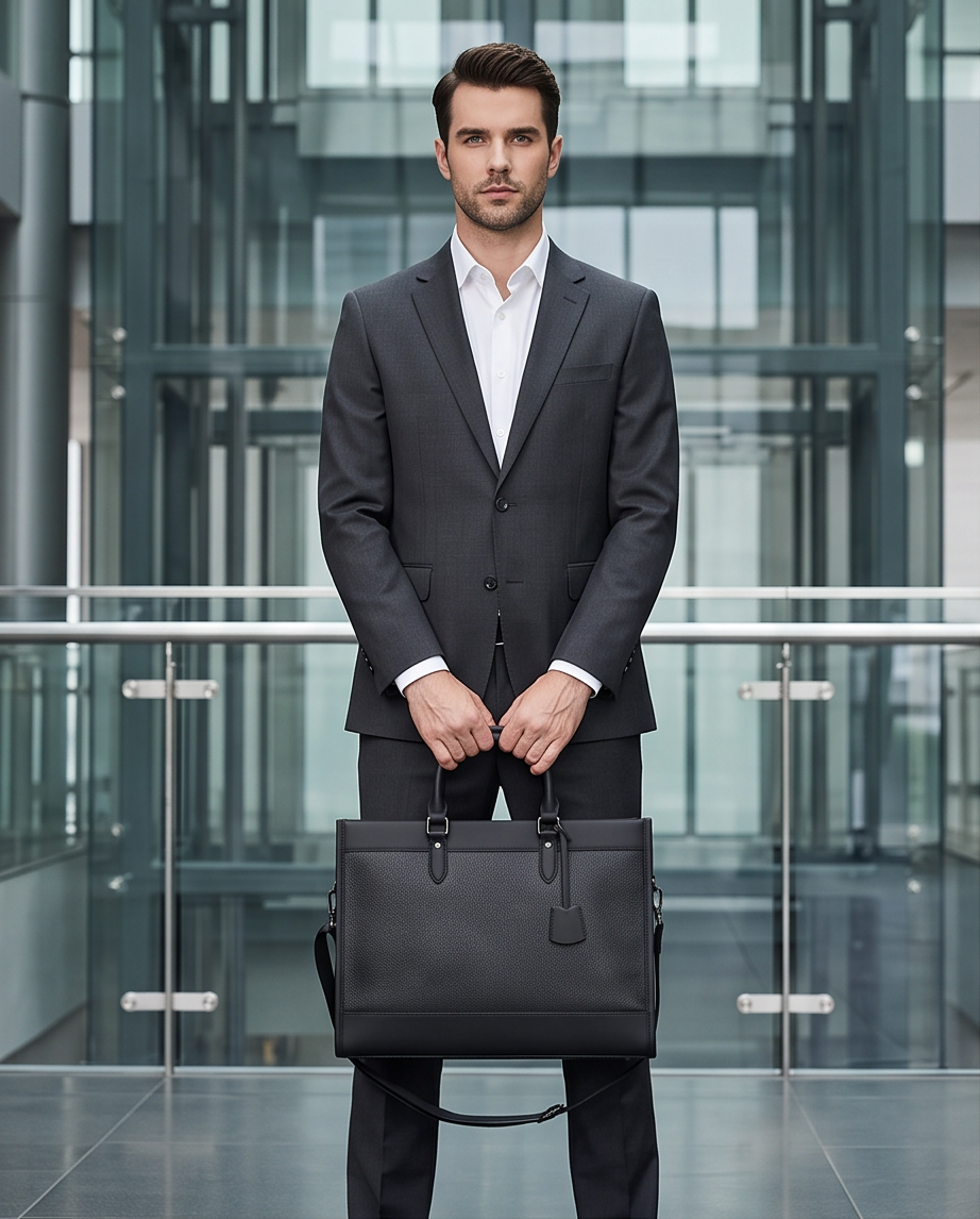 Q-METROSTYLE Genuine Leather Briefcase for Men – 15.6" Laptop Bag for Business & Travel
