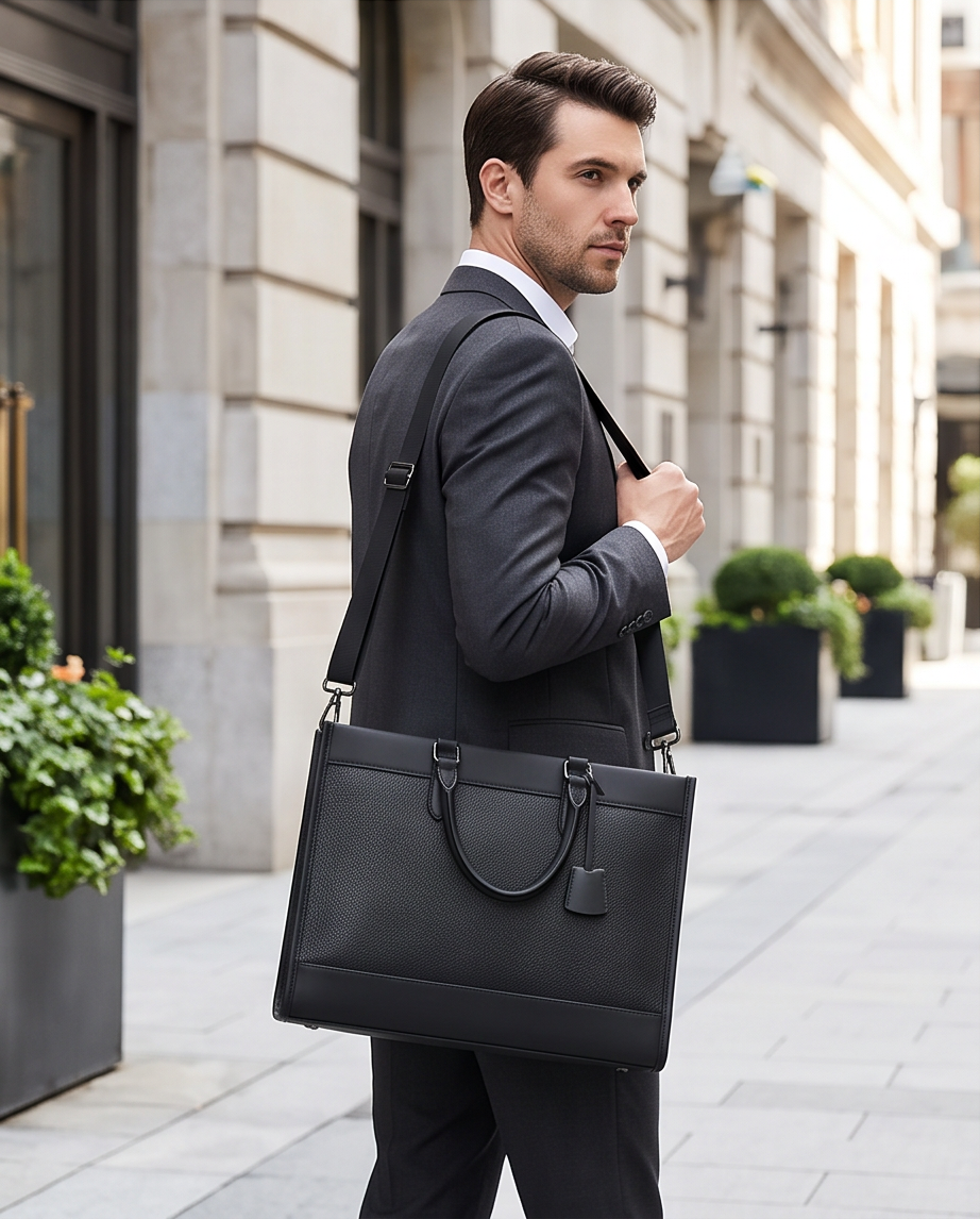 Q-METROSTYLE Genuine Leather Briefcase for Men – 15.6" Laptop Bag for Business & Travel