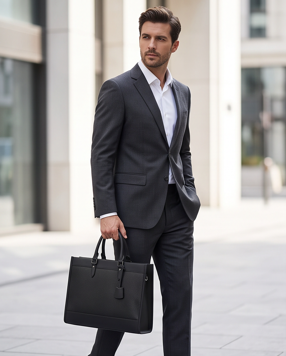 Q-METROSTYLE Genuine Leather Briefcase for Men – 15.6" Laptop Bag for Business & Travel