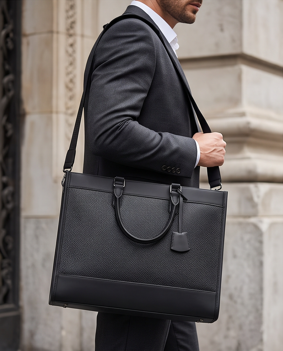 Q-METROSTYLE Genuine Leather Briefcase for Men – 15.6" Laptop Bag for Business & Travel