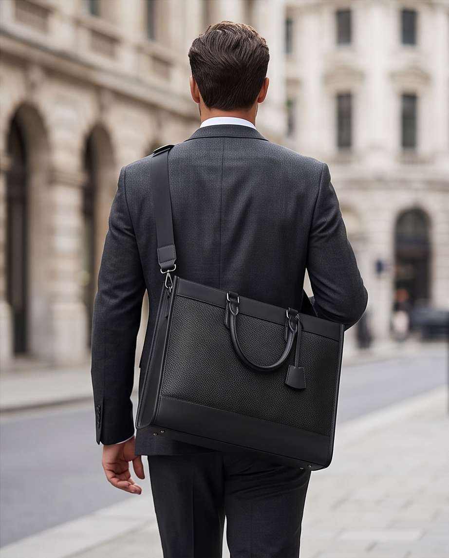Q-METROSTYLE Genuine Leather Briefcase for Men – 15.6" Laptop Bag for Business & Travel