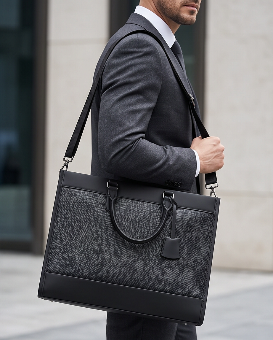 Q-METROSTYLE Genuine Leather Briefcase for Men – 15.6" Laptop Bag for Business & Travel