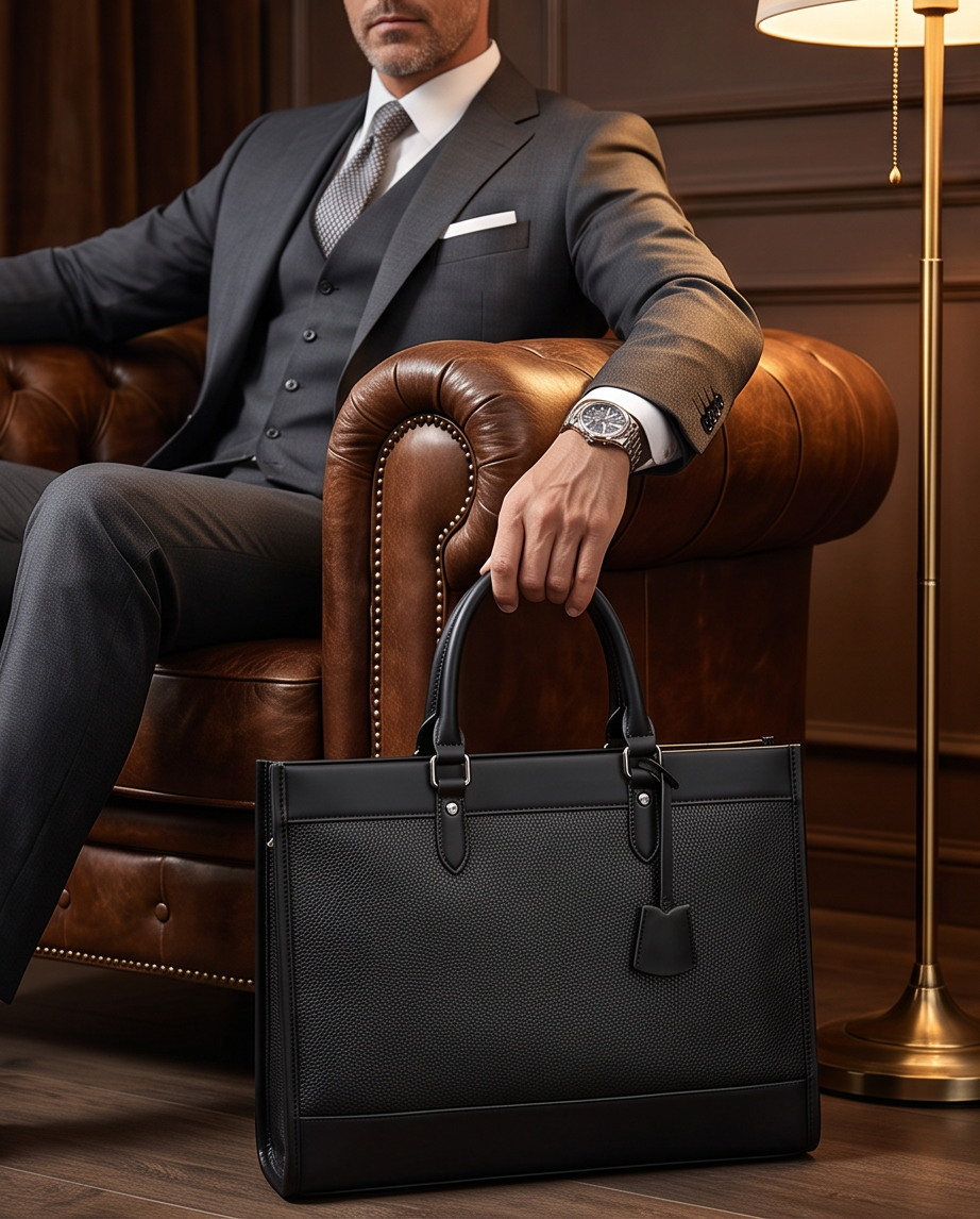 Q-METROSTYLE Genuine Leather Briefcase for Men – 15.6" Laptop Bag for Business & Travel