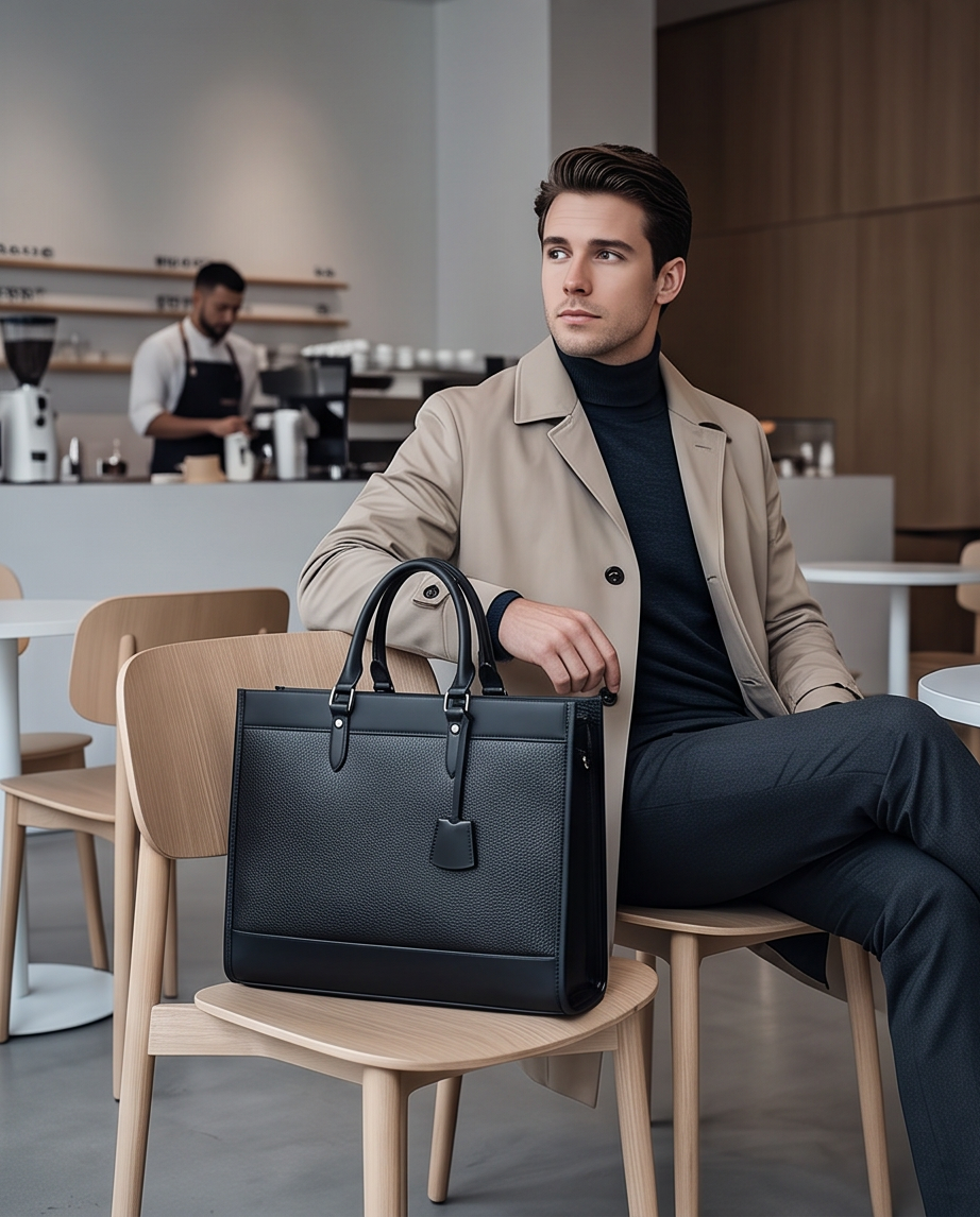 Q-METROSTYLE Genuine Leather Briefcase for Men – 15.6" Laptop Bag for Business & Travel
