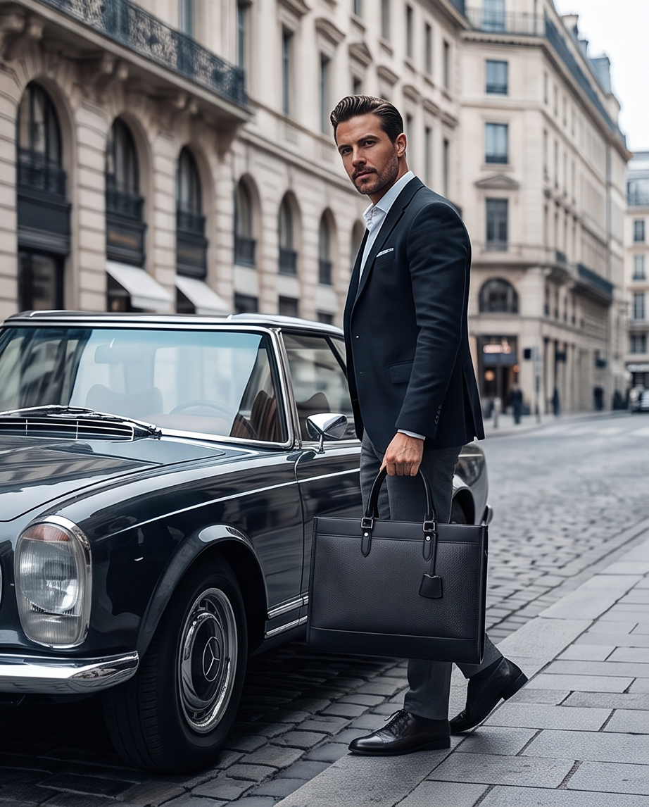 Q-METROSTYLE Genuine Leather Briefcase for Men – 15.6" Laptop Bag for Business & Travel