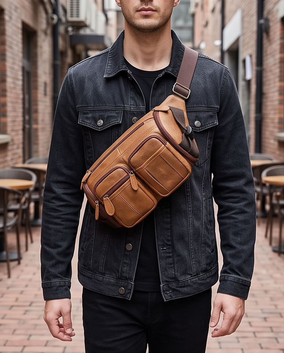 Q-SQUAD Genuine Leather Crossbody Chest Bag – Large Capacity Sling Shoulder Bag