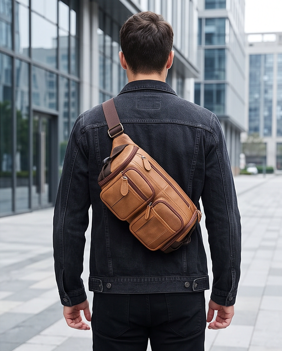 Q-SQUAD Genuine Leather Crossbody Chest Bag – Large Capacity Sling Shoulder Bag