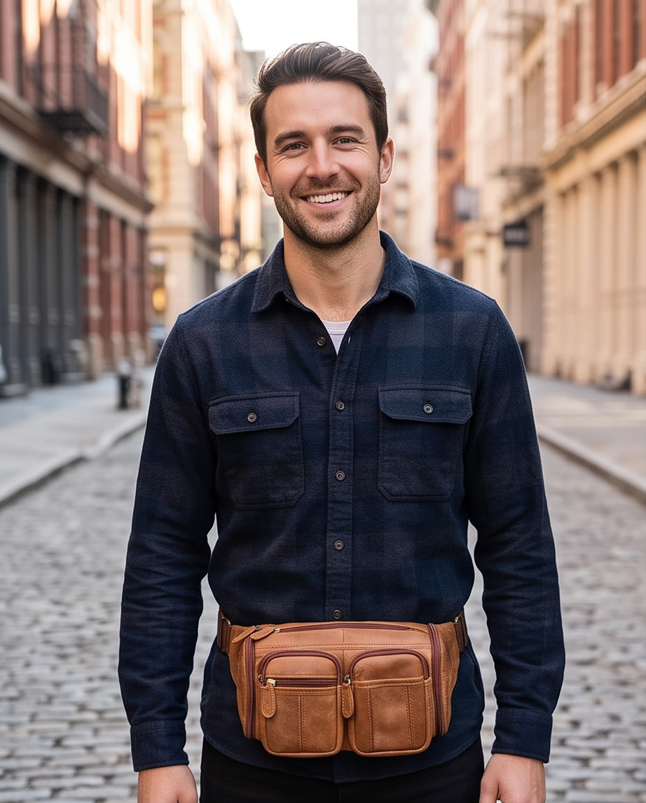 Q-SQUAD Genuine Leather Crossbody Chest Bag – Large Capacity Sling Shoulder Bag